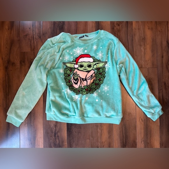 Star Wars Tops - Star Wars Baby Yoda Holiday Fleece Sweatshirt Mint Green Plush 2XL Cozy Xmas